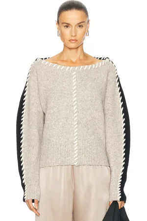 AISLING CAMPS Whip Stitch Sweater in Black Putty & Ivory - Black. Size L (also in M, S, XS).