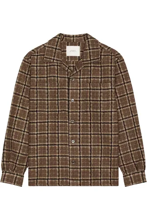 Saturdays NYC Open Collar Flannel Check Shirt in - Brown. Size L (also in M, S).