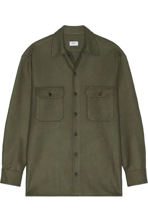 Ghiaia Cashmere Virgin Wool Working Shirt in - Green. Size M (also in S, XL/1X).