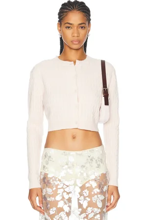 ENZA COSTA Powder Cashmere Cable Knit Cardigan in - Blush. Size L (also in M, XS).