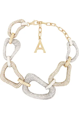AREA Crystal Link Necklace in - Metallic Silver. Size all.