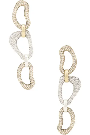 AREA Crystal Link Drop Earrings in - Metallic Silver. Size all.
