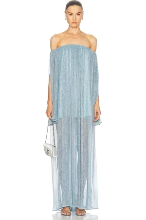Caroline Constas Corinthia Off Shoulder Pleated Gown in - Baby Blue. Size M (also in S, XS).
