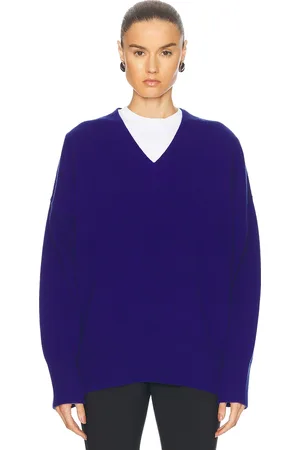 Rohe Compact Knitted V-Neck Jumper in - Blue. Size 34 (also in 36, 38, 40, 42).