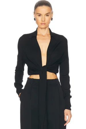 Salvatore Ferragamo Long Sleeve Wrap Top in - Black. Size L (also in M, S, XS).