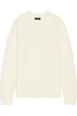 THEORY Heavy Wool Cashmere V-Neck Sweater in - White. Size L (also in S, XL/1X).