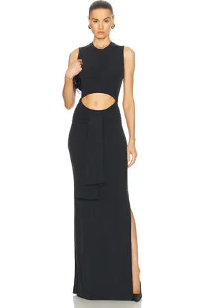 Balmain Knotted Cut Out Split Long Dress in - Black. Size L (also in M, S, XS).