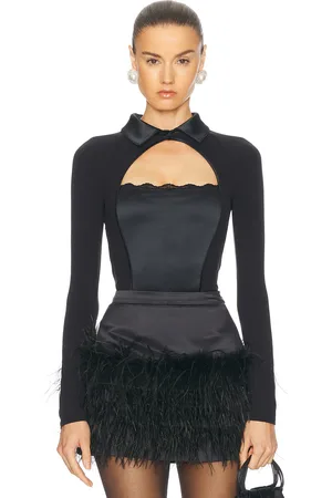 FLEUR DU MAL Stretch Satin Long Sleeve Bodysuit in - . Size L (also in M, S).