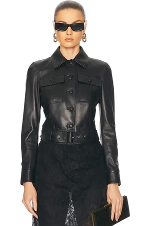 Saint Laurent Cropped Leather Jacket in - Black. Size 34 (also in 36, 38, 40).