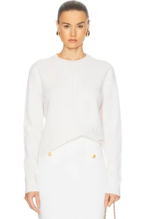 ENZA COSTA Powder Cashmere Cable Knit Crewneck Sweater in - Cream. Size M (also in S, XS).