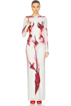 Jean Paul Gaultier Flower Body Morphing Mariniere Long Dress in Mint Pale Pink & Red - White,Red. Size S (also in XS, XXS).