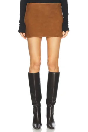Retrofete Valerie Suede Skirt in - Brown. Size L (also in M, S, XS).