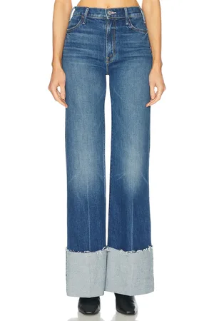 Mother The Hustler Roller Heel Cuff Fray in - Blue. Size 28 (also in 29, 30).