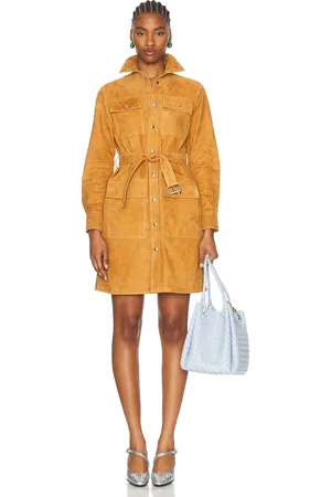Bottega Veneta Leather Belted Dress in - Tan. Size 34 (also in 36).