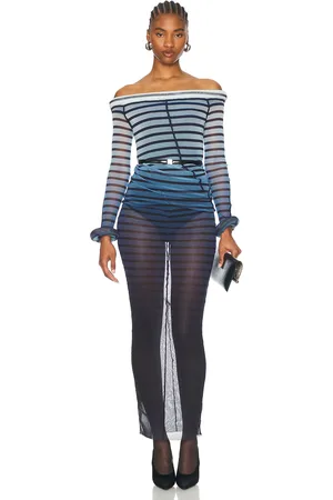 Jean Paul Gaultier 3d Collar And Cuff Long Dress in Black Navy & Light Blue - Blue. Size L (also in M, S, XS, XXS).
