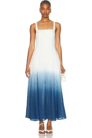 Nicholas Athena Sleeveless Panelled Midi Dress With Godets in - White,Blue. Size 0 (also in 2, 4, 6).