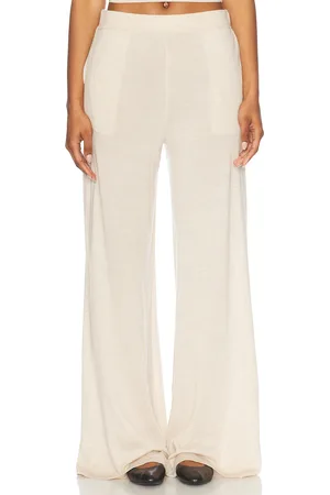 SPRWMN Cashmere Wide Leg Pant in - Beige. Size L (also in M, S).