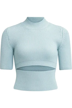 Alaïa Cut Out Short Sleeve Top in - Baby Blue. Size 34 (also in 36, 38, 40).