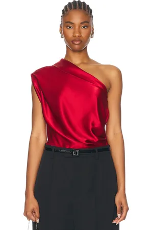 The Sei Asymmetrical Lapel Top in - Red. Size 0 (also in 2, 4, 6, 8).