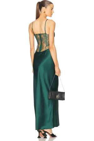 FLEUR DU MAL Lace Long Slip Dress in - Dark Green. Size M (also in XS).