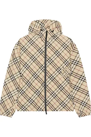 Burberry Nylon Check Windbreaker in - Cream. Size L (also in M, S).