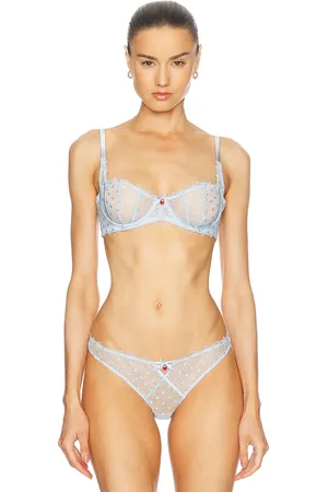 FLEUR DU MAL Love Lock Embroidery Balconette Bra in - Baby Blue. Size 32D (also in 34D, 36C, 36D).