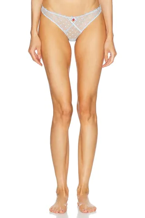FLEUR DU MAL Love Lock Embroidery Thong in - Baby Blue. Size 2 (also in 3, 4).