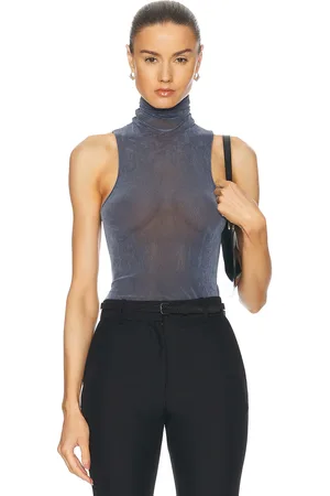 PRISCAVera Turtleneck Racerback Tank Top in - Navy. Size L (also in M, XS).
