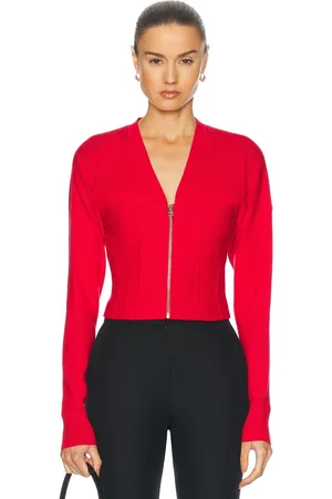FLEUR DU MAL Knit Zip Bustier Cardigan in - Red. Size L (also in M, S, XS).
