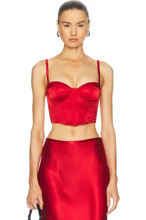 FLEUR DU MAL Cropped Hamptons Bustier Top in - Red. Size L (also in M, S).