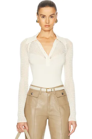 FLEUR DU MAL Knit Mesh Collared Bodysuit in - Ivory. Size XS (also in ).