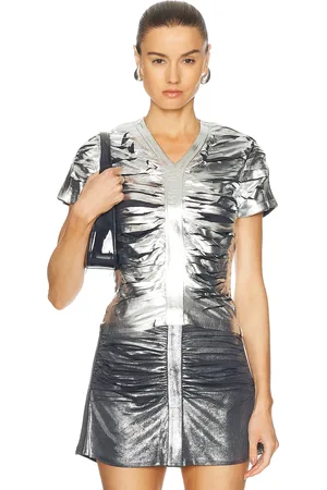 Diesel Short Sleeve Gathered Top in - Metallic Silver. Size L (also in M, S, XS).