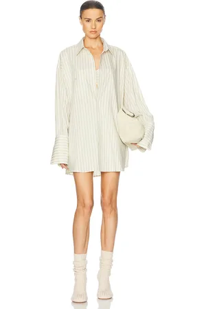 Helsa Pinstripe Poplin Oversized Shirt in - Cream. Size L (also in S).