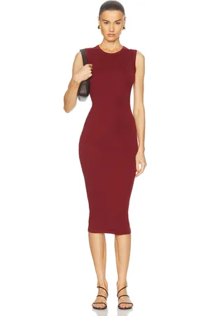 Flore Flore Esme Midi Dress in - Burgundy. Size L (also in S, XL, XS).