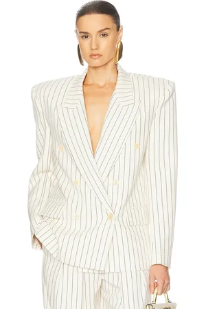Helsa Pinstripe Double Breasted Blazer in - White. Size M (also in S).