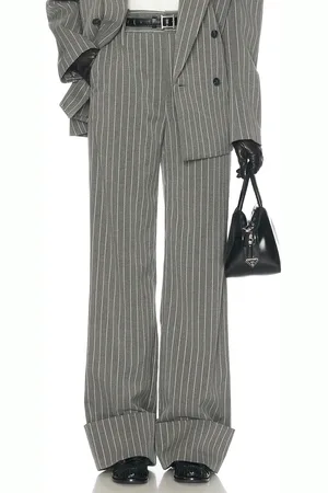 Helsa Pinstripe High Waist Cuffed Pants in - Grey. Size M (also in XS, XXS).