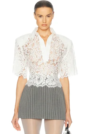 Helsa The Lace Shirt With Shoulder Pad in - . Size L (also in M, S, XS, XXS).