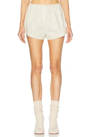 Helsa Pinstripe Poplin House Short in - Cream. Size L (also in M, S, XL).