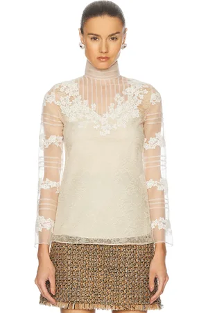 VALENTINO Roses Dentelle Top in - Ivory. Size 36 (also in 38).