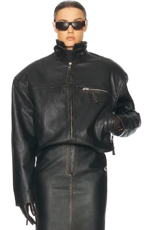 Helsa The Leather Oversized Moto Jacket in - Black. Size L (also in XL).
