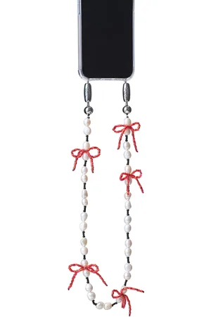 Ossa Pearl And Bow Shoulder Length Phone Chain in - Ivory. Size all.