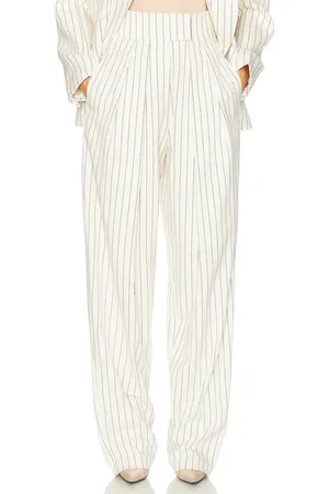 Helsa Pinstripe High Waist Pleated Suit Trouser in - Ivory. Size XS (also in ).
