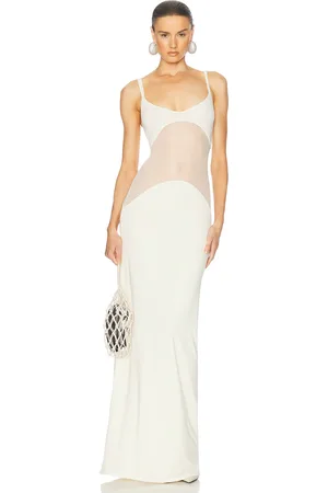 Helsa Sheer Knit Curve Maxi Dress in - Cream. Size L (also in M, S, XL).