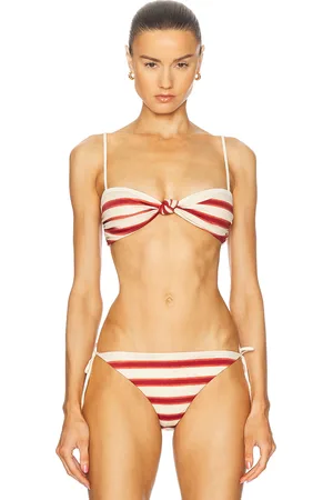 JOHANNA ORTIZ Bandana Marina Bikini Top in Swim Tie Dye Lines Ecru & Red - Red. Size L (also in M).