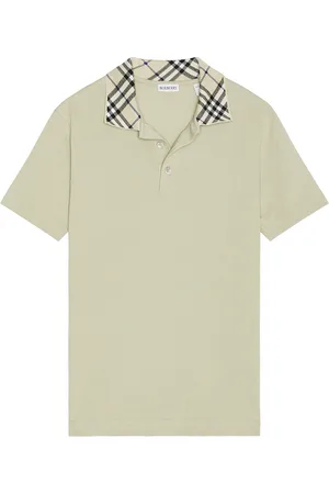 Burberry Polo With Check Collar in - Sage. Size L (also in M, S).