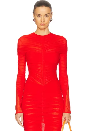MUGLER Long Sleeve Bodysuit in - Red. Size 34 (also in 38, 40).