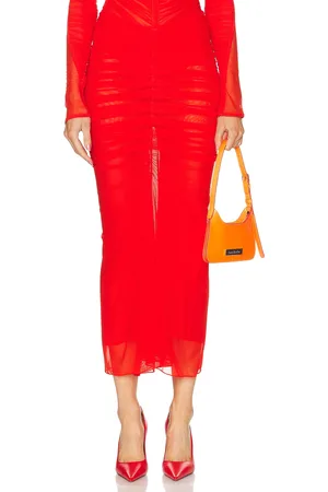 MUGLER Ruched Skirt in - Red. Size 34 (also in ).