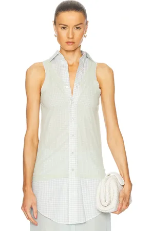 Maison Margiela Sleeveless Button Up Top in Pale Green Light Green & White - Sage. Size 38 (also in 40, 42).