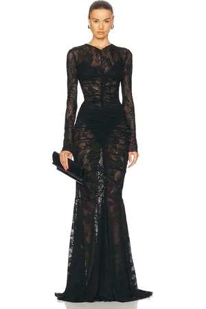 Norma Kamali Long Sleeve V Neck Shirred Front Fishtail Gown in - . Size S (also in XL, XS).