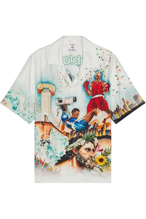 Casablanca Short Sleeve Cuban Collar Shirt in - White. Size L (also in M, S, XL/1X).